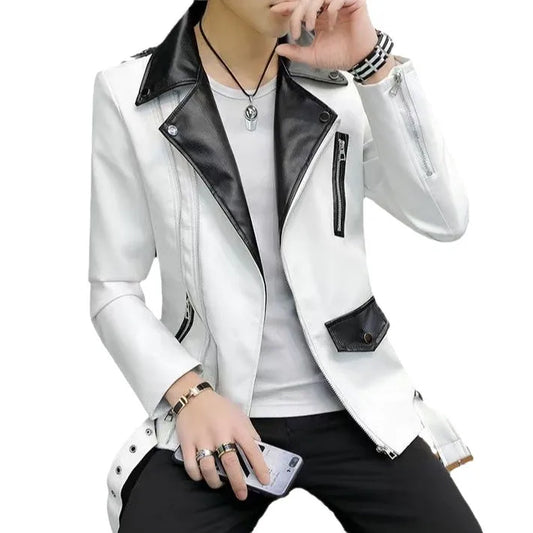 S-5XL PU Jacket Men's Spring and Autumn Casual Baseball Uniform Biker Jacket