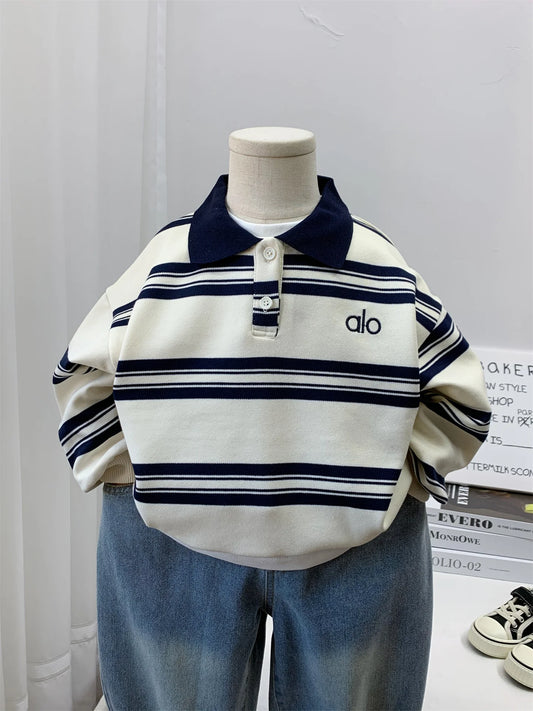 Boys' Sweatirt Stripe Casual Sle Spring Summer Cotton Blend Fabric Long Sve Turn-down Collar Comfortable Breathable