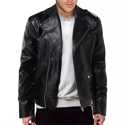 Men Oblique Zipper Biker Coats