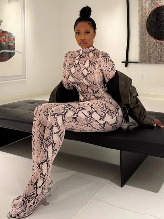 KK Snake Print Foot Jumpsuits