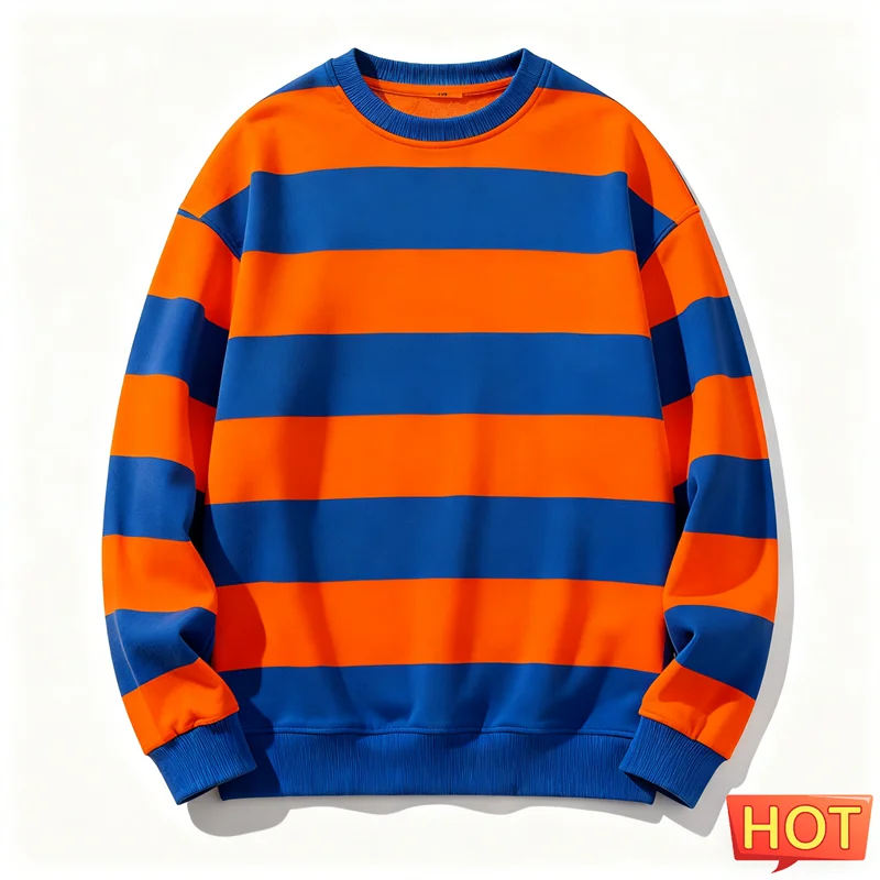 Retro Striped Graphic Unisex Sweatshirts Simple Casual Long Sleeve 3D Printed Ugly Sweatshirt Loose Breathable O Neck Pullovers