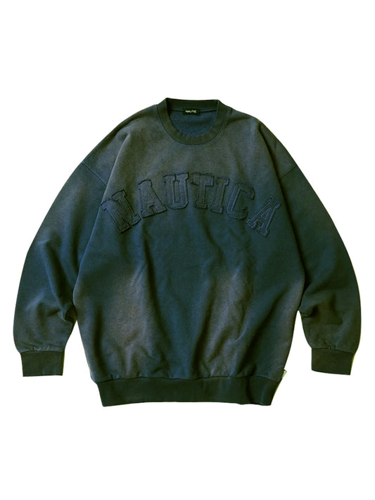 Heavyweight Waed round Ne Embroidered Sweatirt Men's Loose y Retro Loop Head over irt Casual Long Sve T-irt