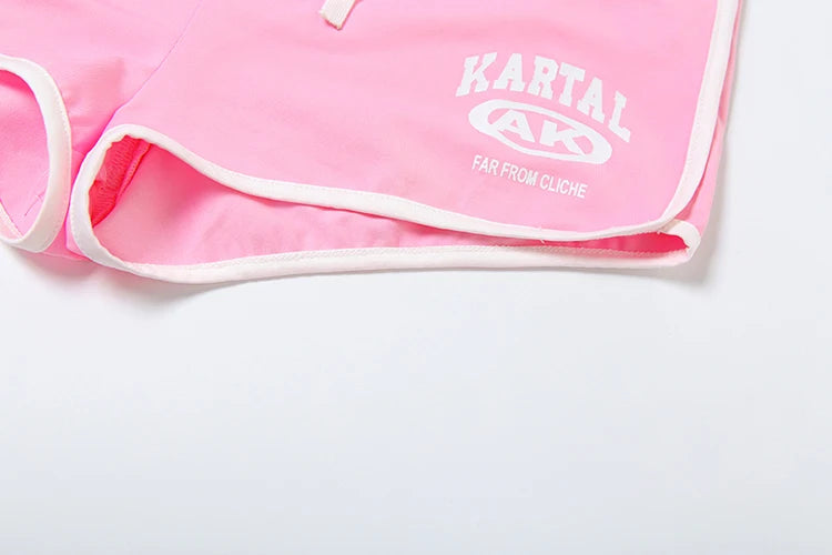 Nibber Tracksuit Letter Print 2 piece Set Women Activity Shorts Sleeve Crop Tops+Biker Shorts Matching Street Stretch Suits