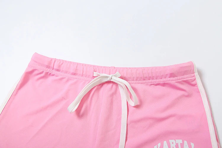 Nibber Tracksuit Letter Print 2 piece Set Women Activity Shorts Sleeve Crop Tops+Biker Shorts Matching Street Stretch Suits