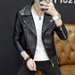 Men Slim Fit Rivet Oblique Zipper Leather Jacket Youth