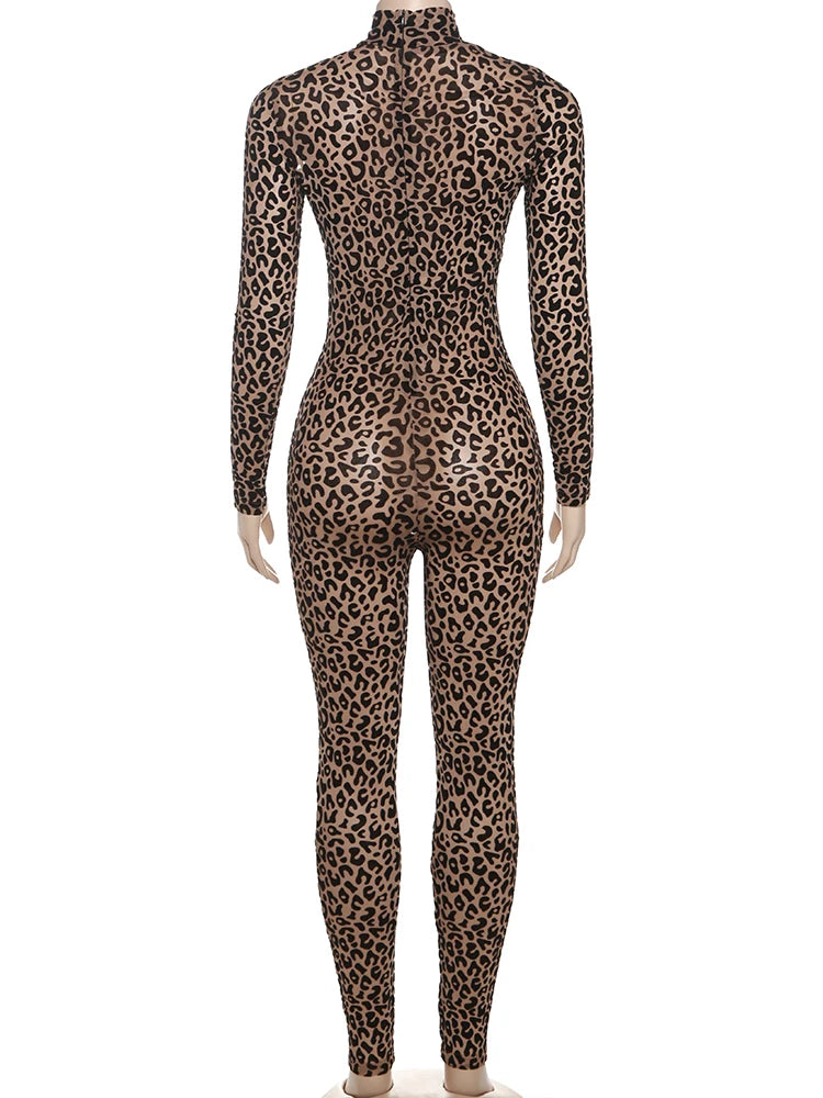 KK See Through Leopard Mesh Jumpsuits
