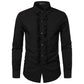 New 2025 Men's Long Sleeve Tuxedo Shirts Fashion Party Wedding Male Dress Shirts Ruffle Pleated Design Solid Shirt Chemise Homme