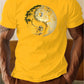 Men's summer 100% pure cotton fashionable casual loose sports yin-yang tree pattern print round neck short sleeved T-shirt top