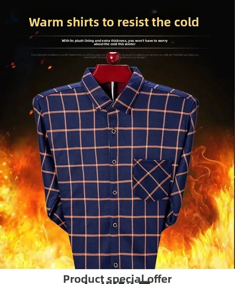 KK Men's Thick Warm Long Sleeve Plaid Shirts
