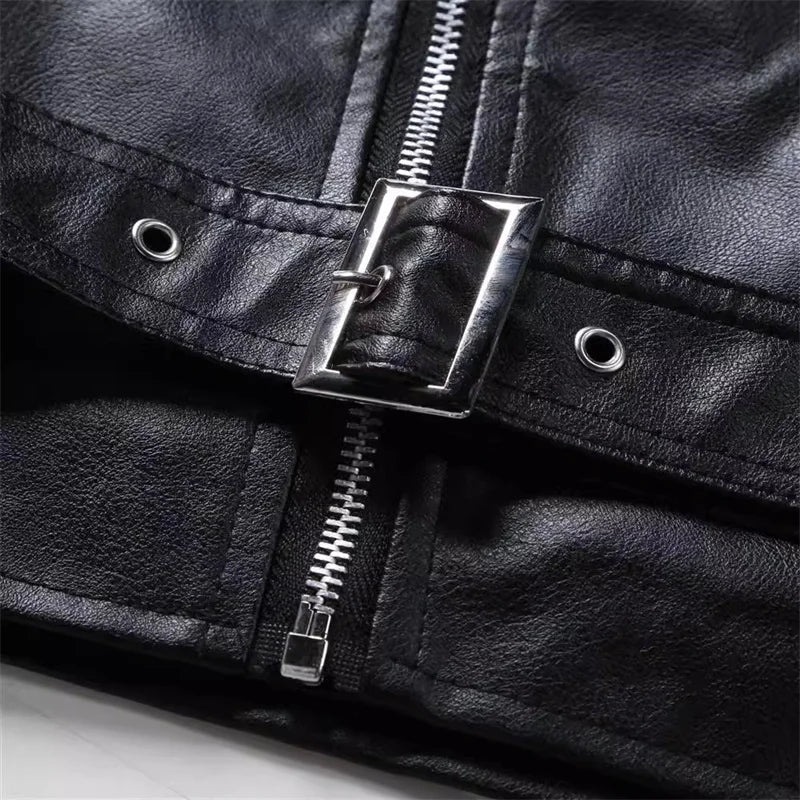 Men Oblique Zipper Biker Coats