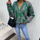 KK Jacquard Knitted Coat V-neck