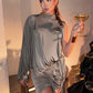 KK Ladies Shoulder Top+Shirring Ruched Peach