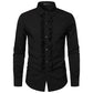 New 2025 Men's Long Sleeve Tuxedo Shirts Fashion Party Wedding Male Dress Shirts Ruffle Pleated Design Solid Shirt Chemise Homme