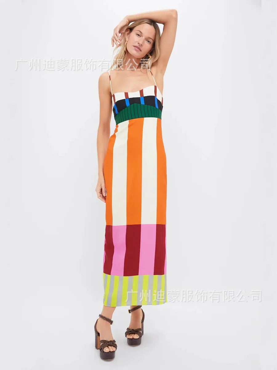 KK Elegant High Waist Spaghetti Strap Dress
