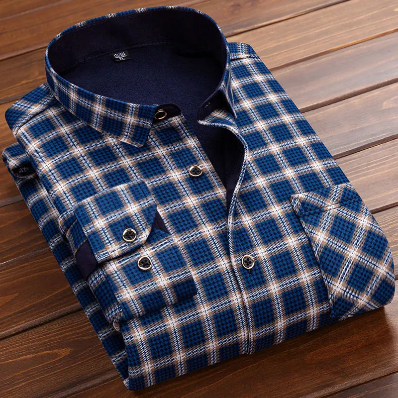 KK Men's Thick Warm Long Sleeve Plaid Shirts