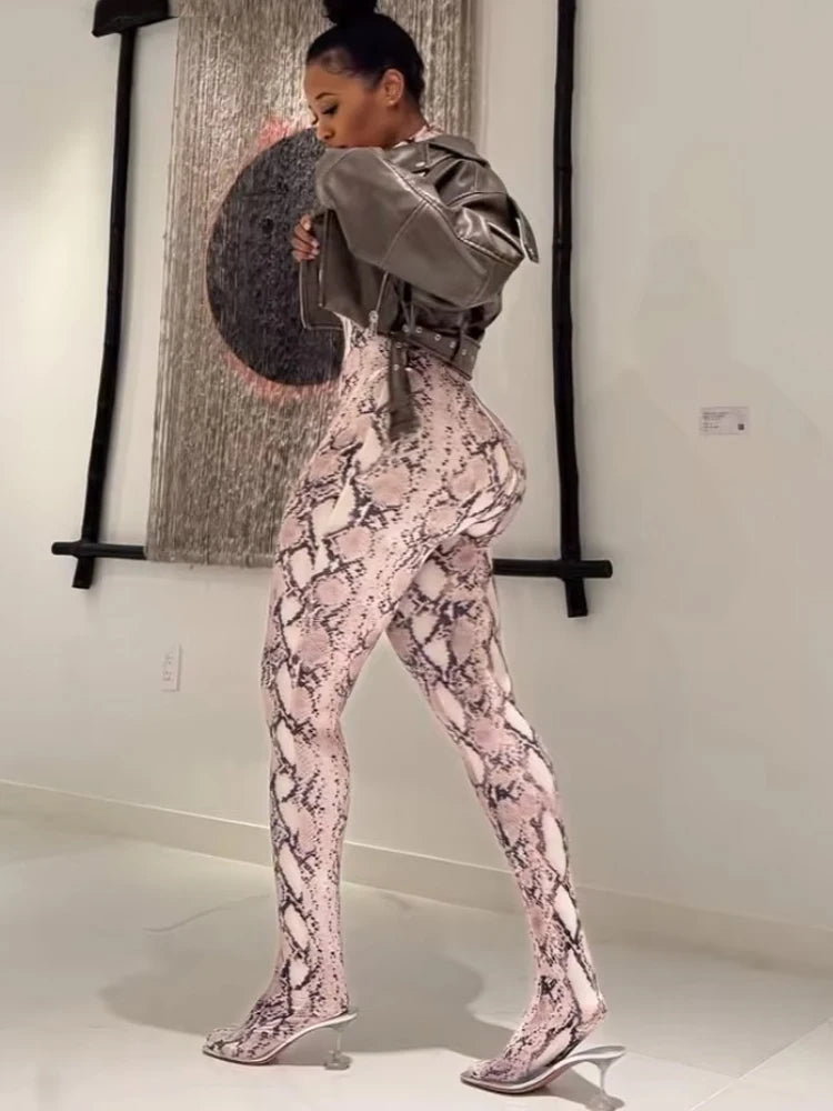 KK Snake Print Foot Jumpsuits