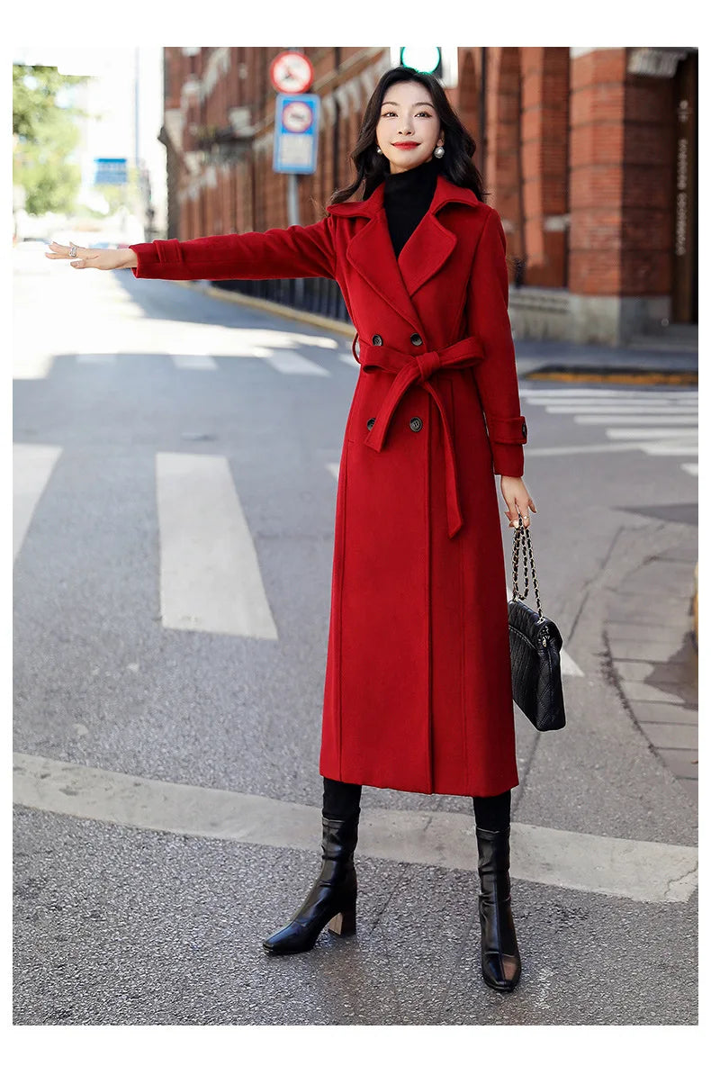 Womens Double Breasted Long Coat