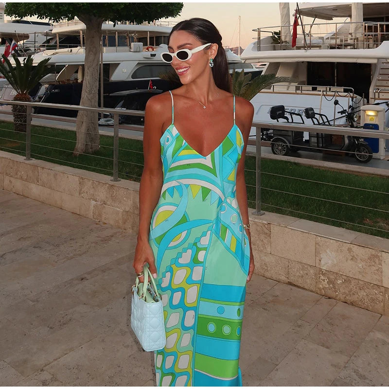 KK Chic Print Sling Long Dress