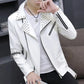 Men Slim Fit Rivet Oblique Zipper Leather Jacket Youth