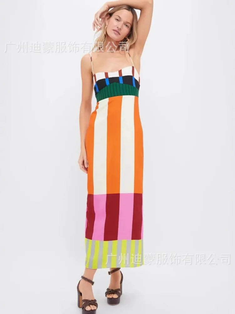 KK Elegant High Waist Spaghetti Strap Dress