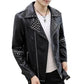 Men Slim Fit Rivet Oblique Zipper Leather Jacket Youth