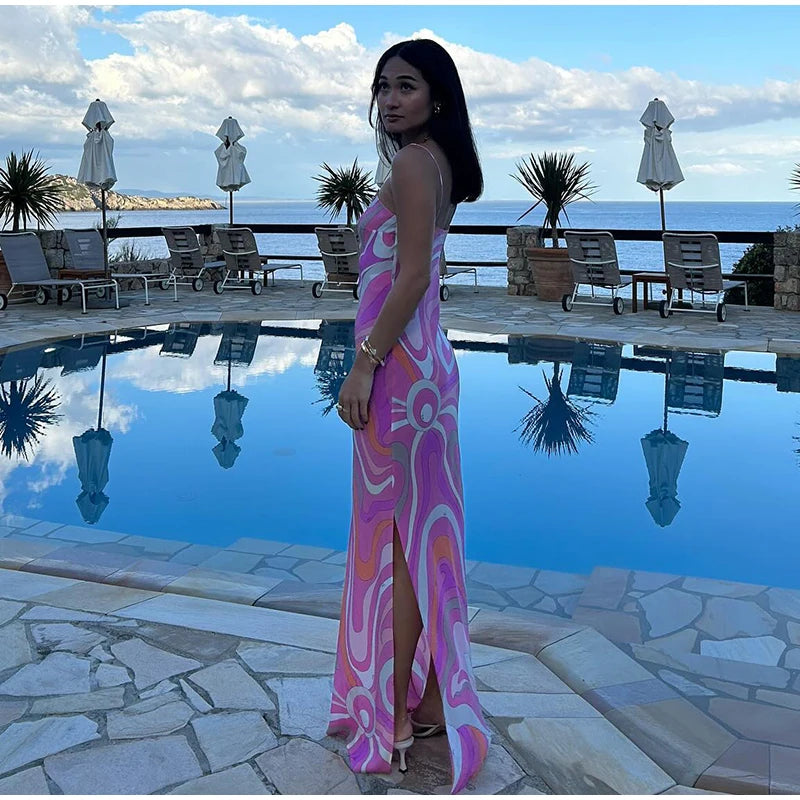 KK Chic Print Sling Long Dress