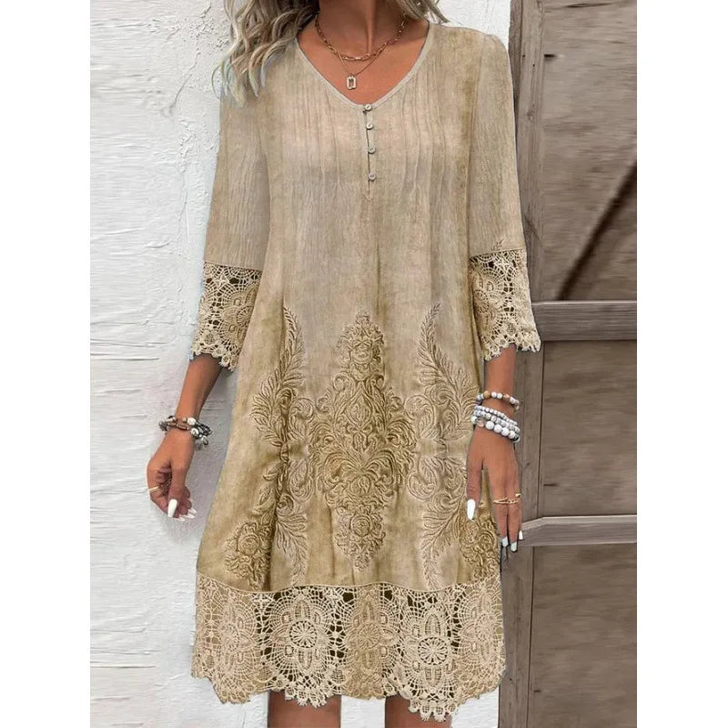 KK Pattern Lace Splicing Hollowed Out Mini Dress