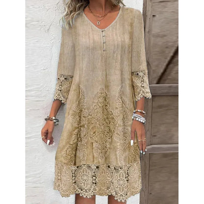 KK Pattern Lace Splicing Hollowed Out Mini Dress
