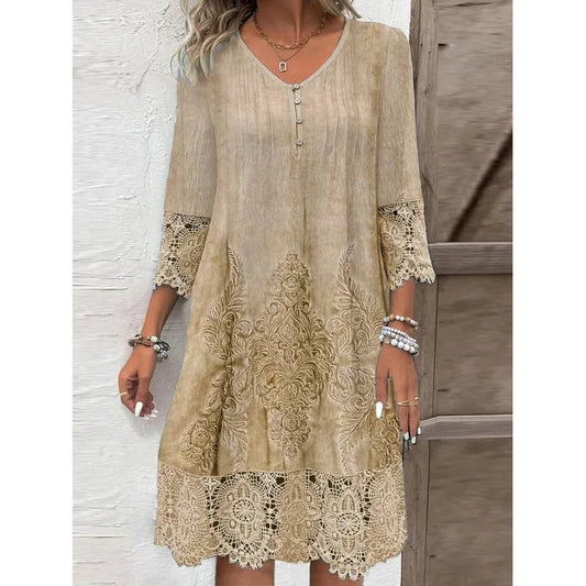 KK Pattern Lace Splicing Hollowed Out Mini Dress