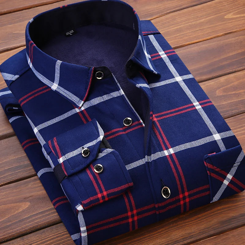 KK Men's Thick Warm Long Sleeve Plaid Shirts