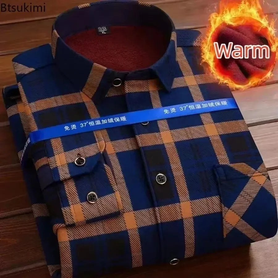 KK Men's Thick Warm Long Sleeve Plaid Shirts