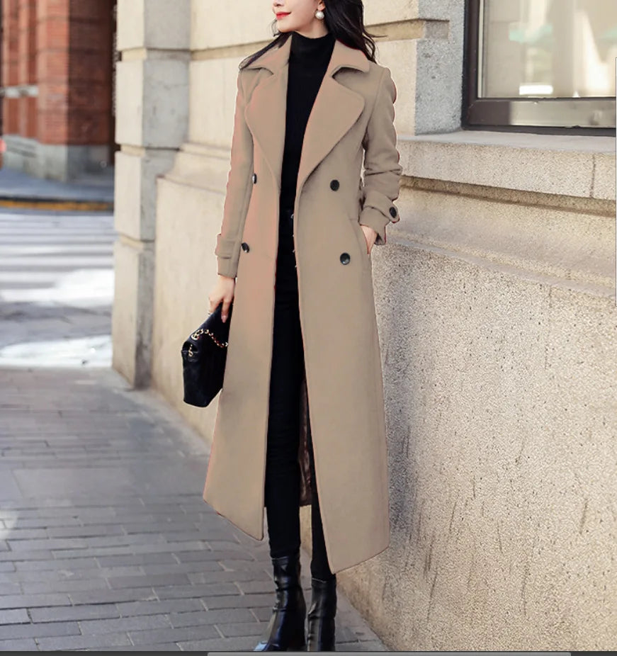 Womens Double Breasted Long Coat