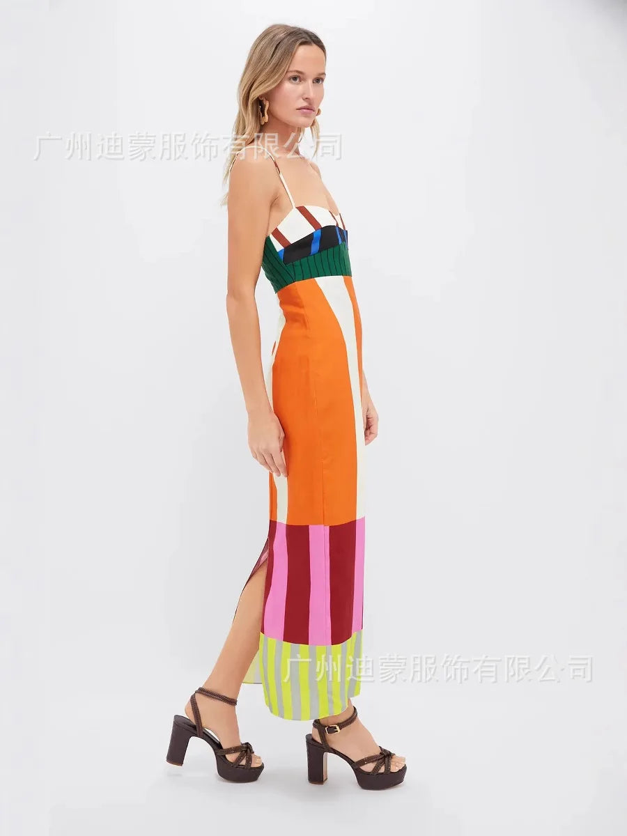 KK Elegant High Waist Spaghetti Strap Dress