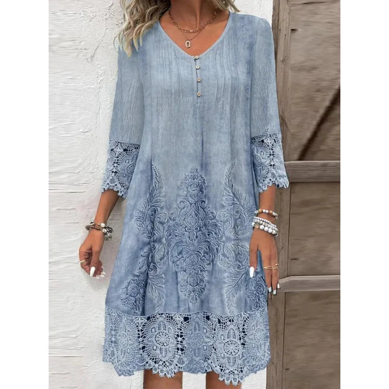KK Pattern Lace Splicing Hollowed Out Mini Dress