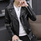 Men Slim Fit Rivet Oblique Zipper Leather Jacket Youth