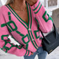 KK Jacquard Knitted Coat V-neck
