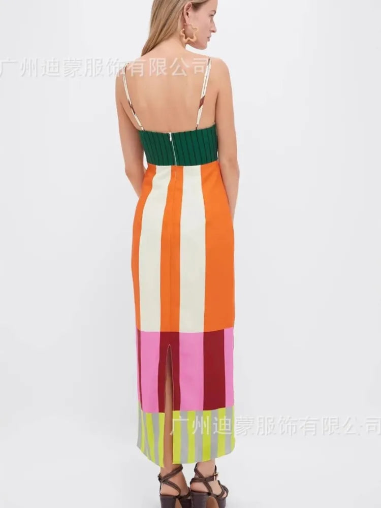 KK Elegant High Waist Spaghetti Strap Dress