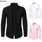 New 2025 Men's Long Sleeve Tuxedo Shirts Fashion Party Wedding Male Dress Shirts Ruffle Pleated Design Solid Shirt Chemise Homme