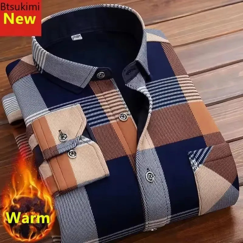 KK Men's Thick Warm Long Sleeve Plaid Shirts
