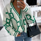KK Jacquard Knitted Coat V-neck