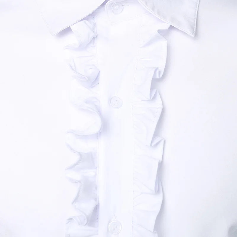 New 2025 Men's Long Sleeve Tuxedo Shirts Fashion Party Wedding Male Dress Shirts Ruffle Pleated Design Solid Shirt Chemise Homme