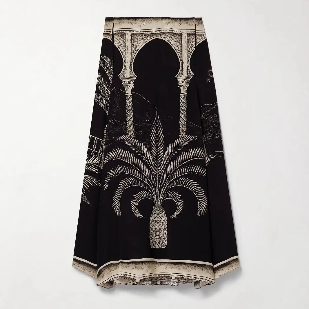 KK Vintage Print Satin Skirt Two Piece Set