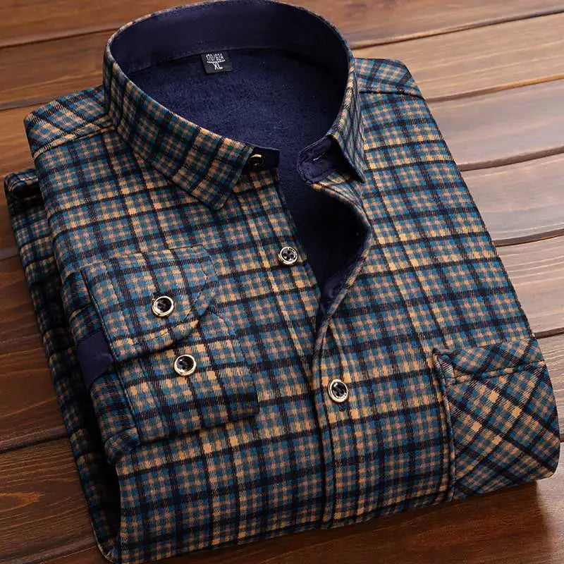 KK Men's Thick Warm Long Sleeve Plaid Shirts