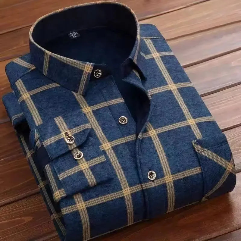 KK Men's Thick Warm Long Sleeve Plaid Shirts