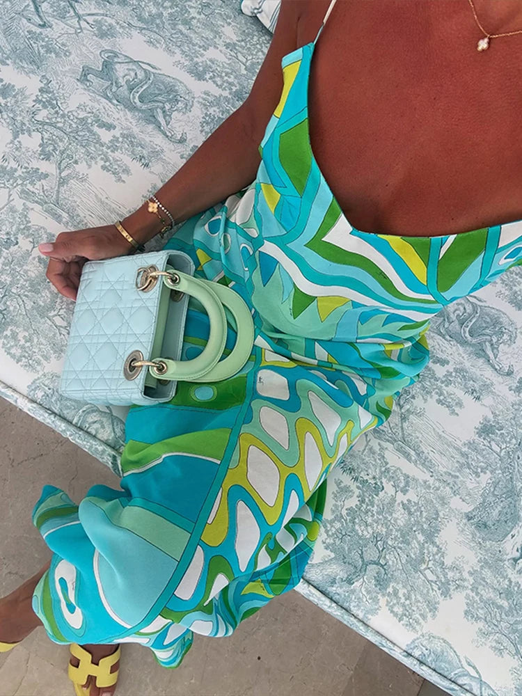 KK Chic Print Sling Long Dress