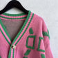 KK Jacquard Knitted Coat V-neck