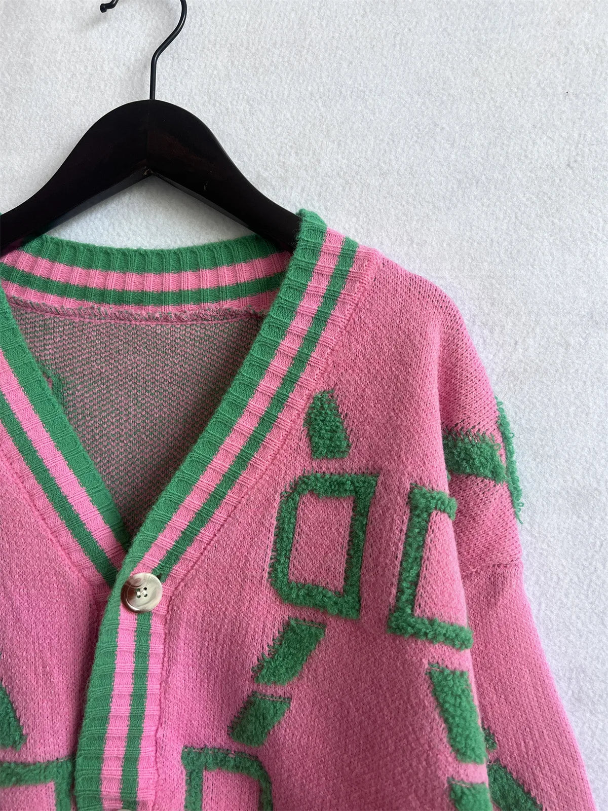 KK Jacquard Knitted Coat V-neck