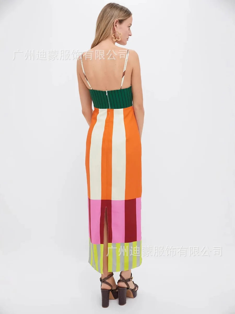 KK Elegant High Waist Spaghetti Strap Dress