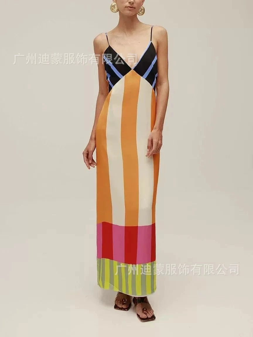 KK Elegant High Waist Spaghetti Strap Dress