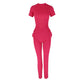 New Women's Jumpsuits Sexy Sweet Pink Hollow Out Jumpsuit Streetwear Fashion Pockets Short Sleeve Lady Elegant Rompers Clothing